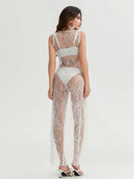 Women Lace Dress Sleeveless V Neck Long Dress for Party Club Beach 2026 Summer Sexy See Through Bikini Cover-ups