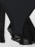 Vintage Swimwear Women Long Sleeve Ruffles Cover Up Skirt 4 Piece Bikini Set 2025 Push Up Beach Bathing Suit High Waist Swimsuit