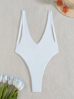 DEKA WomenSolid Deep V Neck One Piece Swimsuit Women Hollow Out White Swimwear Beach Bandage Bathing Suit Monokini