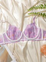 Women's Comfortable Bra Purple Embroidered Lace with Steel Ring Gatherable Adjustable Straps Underwear MR2860