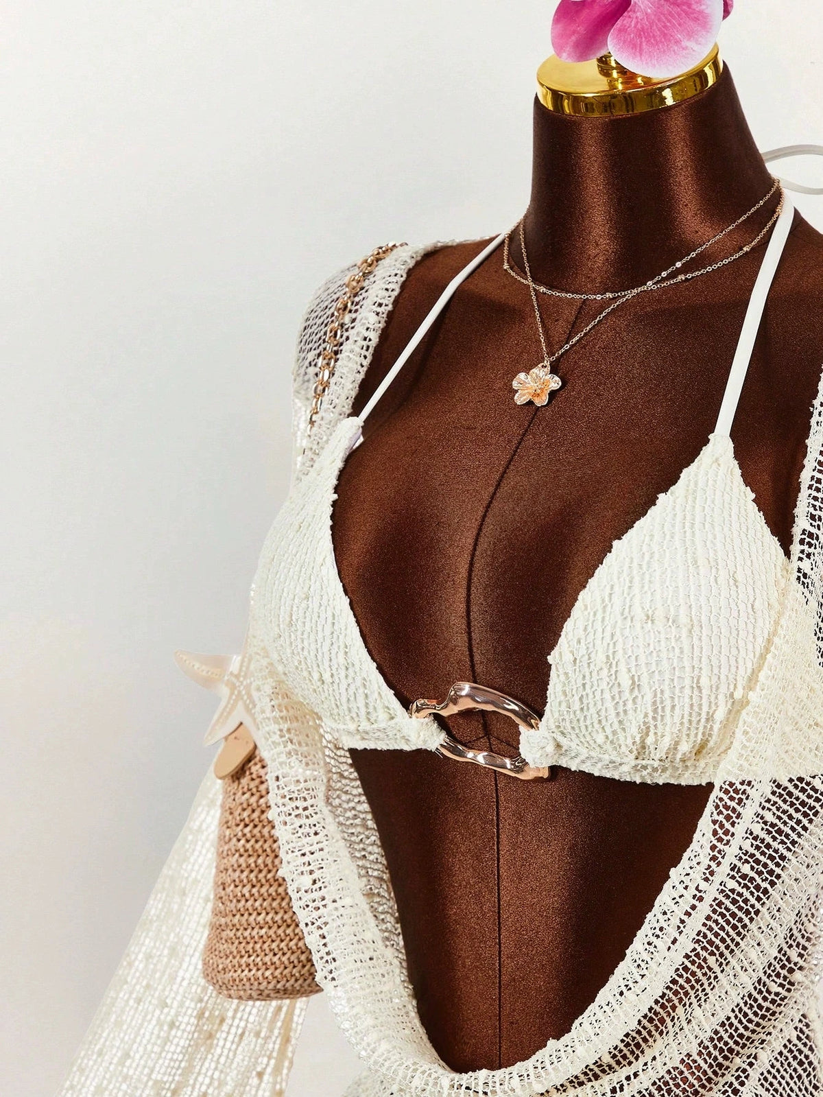 DEKA Sexy Beige Long Sleeve Cover Up 3 Piece Bikini Set Women Metal Buckle Push Up Thong Swimsuit Beach Bathing Suit Swimwear