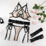 Toucheart Sexy Floral Embroidery Underwear Steel Ring Bra Lace Mesh Sexy Webbing Hollow Waistband Hanging Erotic Lingerie Suit