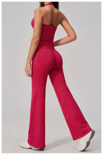 V-neck Yoga Sets Women Seamless Slimming Sports Tank Top High Waist Wide Leg Pants Fitness Suit Outwear Gym Running Tracksuit