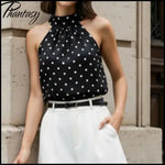 Phantasy Office Lady Polka Dot Tanks Eleghant Halter Black Top Women Sexy Lace up Sleeveless Red Vest 2026 Summer Clothing