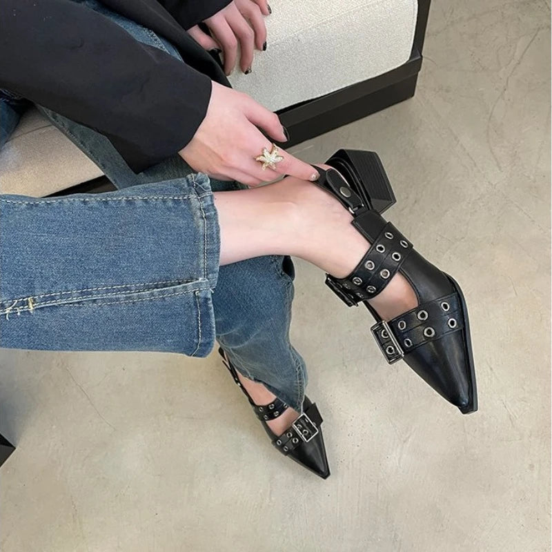 Pointy Mary Jane Shoes for Women 2026 Summer Model with Skirt Small Leather Shoes Retro Chunky Single Shoes for Women