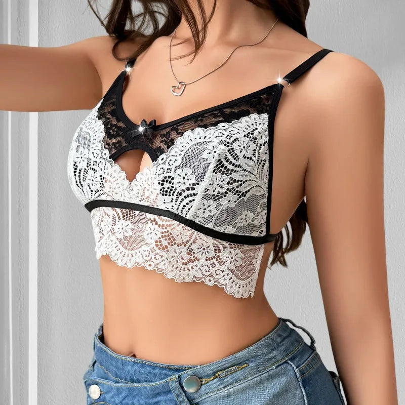 1pcs Sexy Lace Floral Women's Bras Patchwork Bow Sexy Lingerie Fashion Style Party 3/4 Cup Wire-Free No Pad Female Underwear