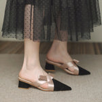 Wearing Summer Fashion Back Air Sandals 2026 New Thick Heel High Heel Pointed Half Slippers