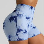 Tie Dye High Waisted Butt Lifting Yoga Shorts for Women, Breathable Sport Shorts with Four-Way Stretch - Gym, Running, Workout