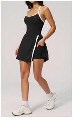 Naked Women's Tennis Dresses for Women Breathable Back Hollowed Out Sleeveless Mini Dress Built in Shorts Tight Sports Skirt
