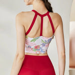 New High-end Yoga Lingerie Women's One-piece Fixed Cup Shock-proof Underwear Gathering Sexy Printed Wide Shoulder Strap Vest