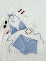 Sexy Blue Plaid Bikini Set 2026 Women Bow Strap Bandage Push Up High Waist Panties Swimsuit Beach Bathing Suit 2 Piece Swimwear