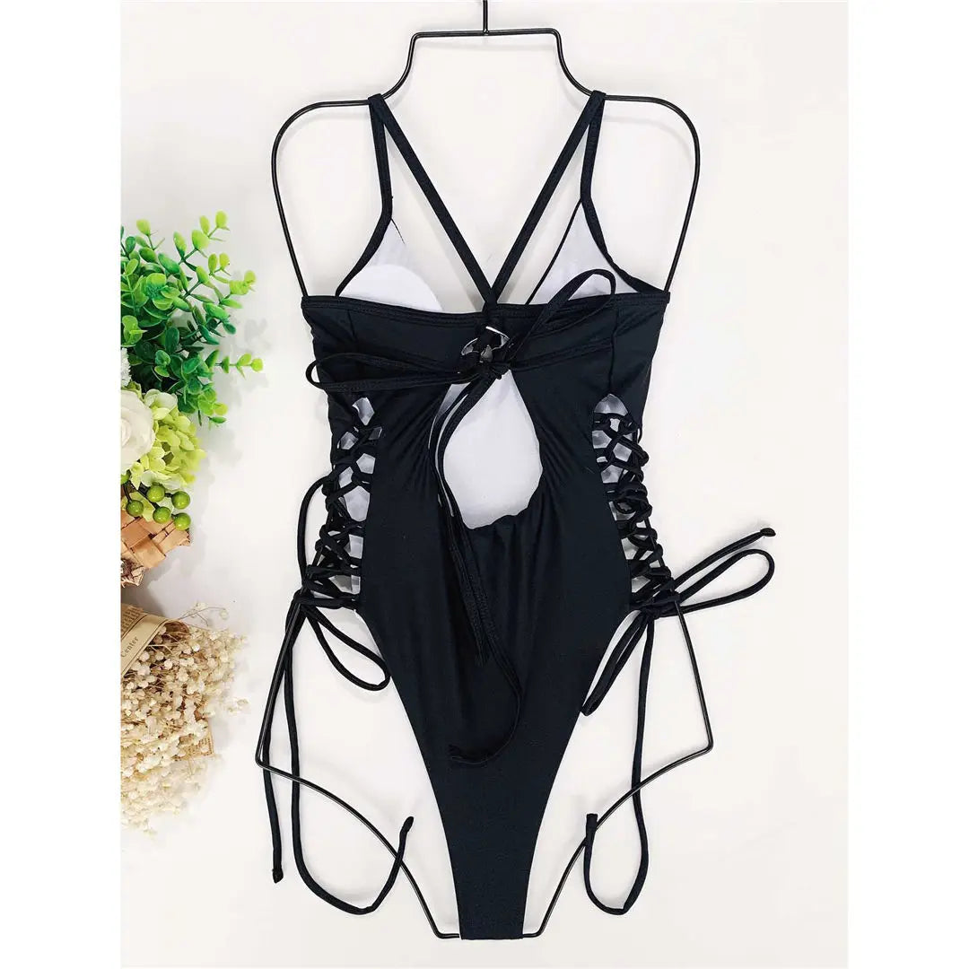 S - XL Sexy Lace Up Underwired One Piece Swimsuit Women Swimwear Female Backless Monokini Bather Bathing Suit Swim Lady V2906C