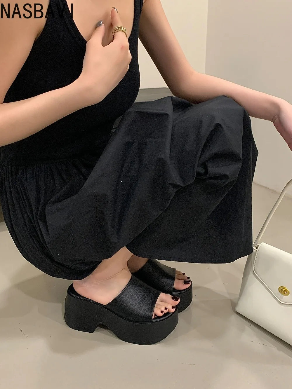 8cm Wedge Sandals Women Slippers Summer White Platform Shoes Casual Wedges Heels Black Sandalias Mujer 2026