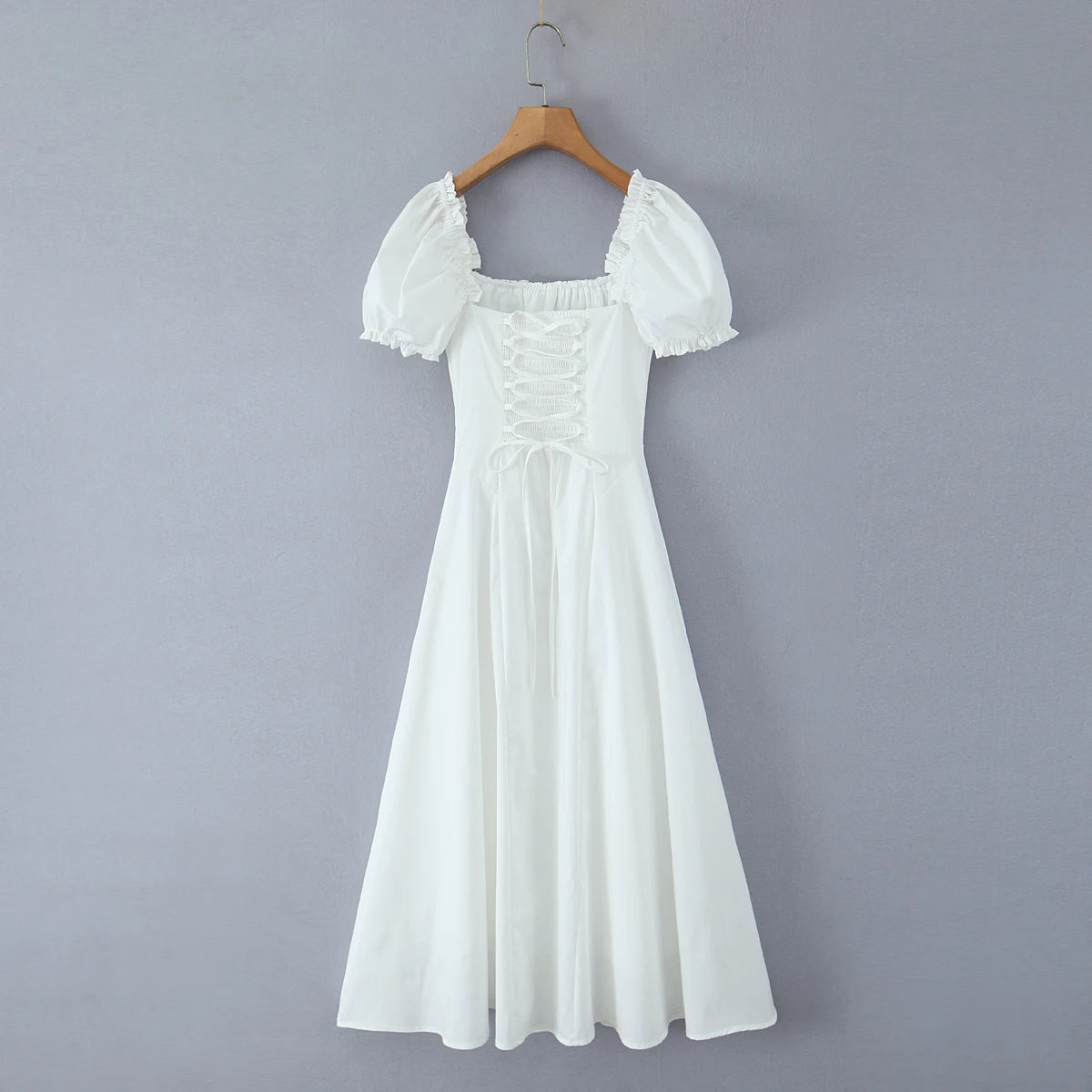 Bowknot Ruffles Light Blue Midi Dress Women's Summer Off Shoulder Short Sleeve Beach Dress Drawstring White A-line Vestidos 2025