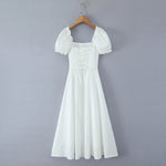 Bowknot Ruffles Light Blue Midi Dress Women's Summer Off Shoulder Short Sleeve Beach Dress Drawstring White A-line Vestidos 2025