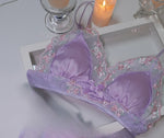 MOYISU Luxury Chinese Style Pure Desire Girl Bra Thin Triangle Cup Purple Embroidery Light Luxury Silk Sexy Lace Underwear Set