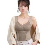 Warm Camisole Undershirts Sleeveless Thermal Tank Top for Women Fleece Lined Lace V Neck Base Layer with Built in Bra