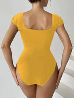 2026 Short Sleeve Swimsuit Women One Piece Solid Swimwear Female Zipper Bathers Bathing Swimming Suit Summer Beachwear Bodysuit