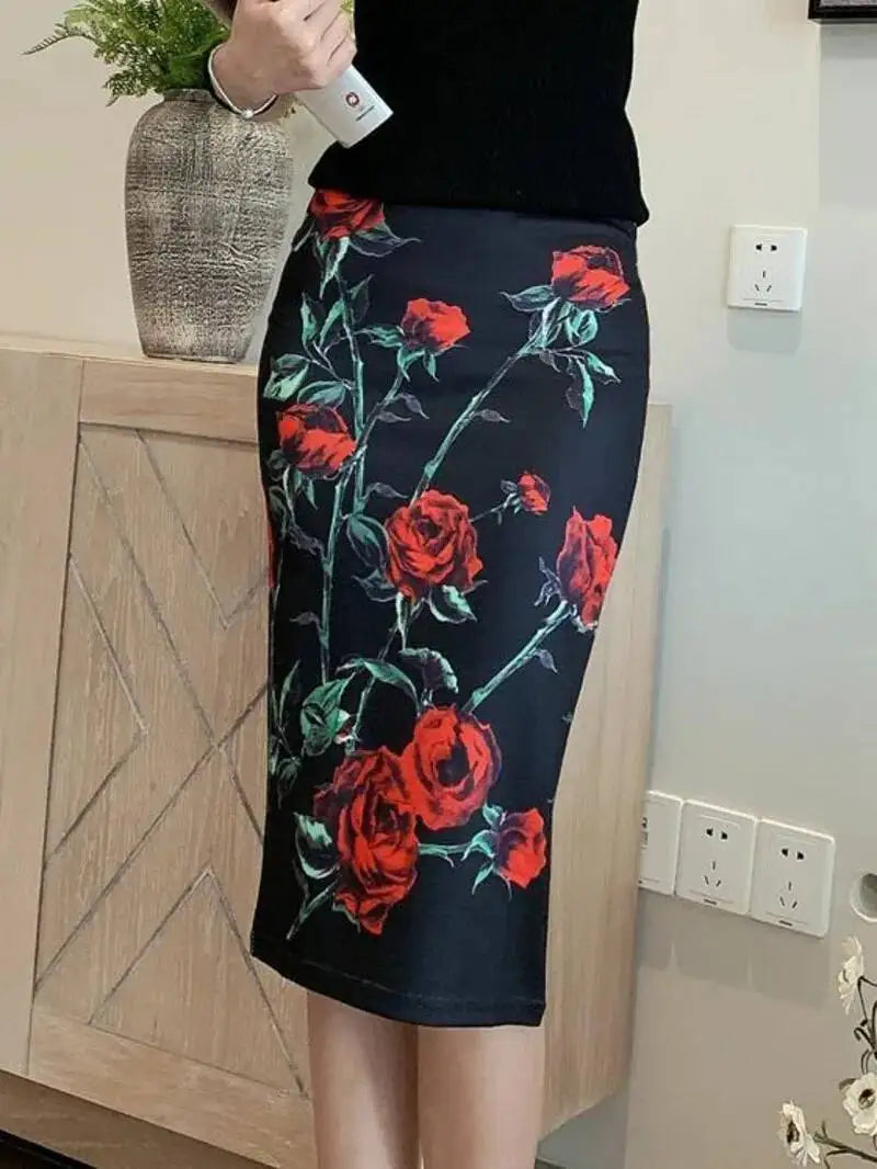 Spring Summer Women Y2K High Waist Midi Pencil Chiffon Skirts Slim Bodycon Vintage Hip Raise Korean Fashion Clothes UOV5