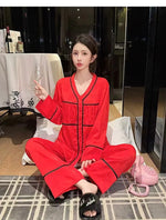 Spring and summer ice silk pajamas for women, sweet pajamas set, long sleeves and trousers, comfortable home clothes
