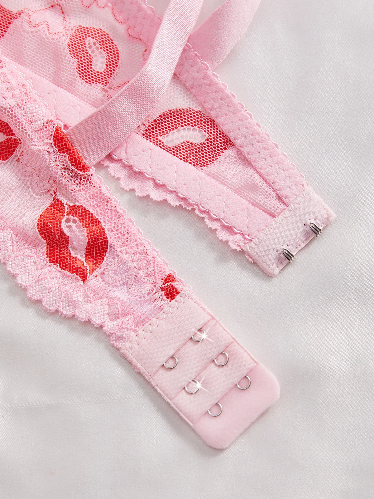 3PCS Sexy Lace Lip Print Women Lingerie Set Hollow Out Mesh Unlined Underwire Bra Bow & Rhinestone Sexy Bras
