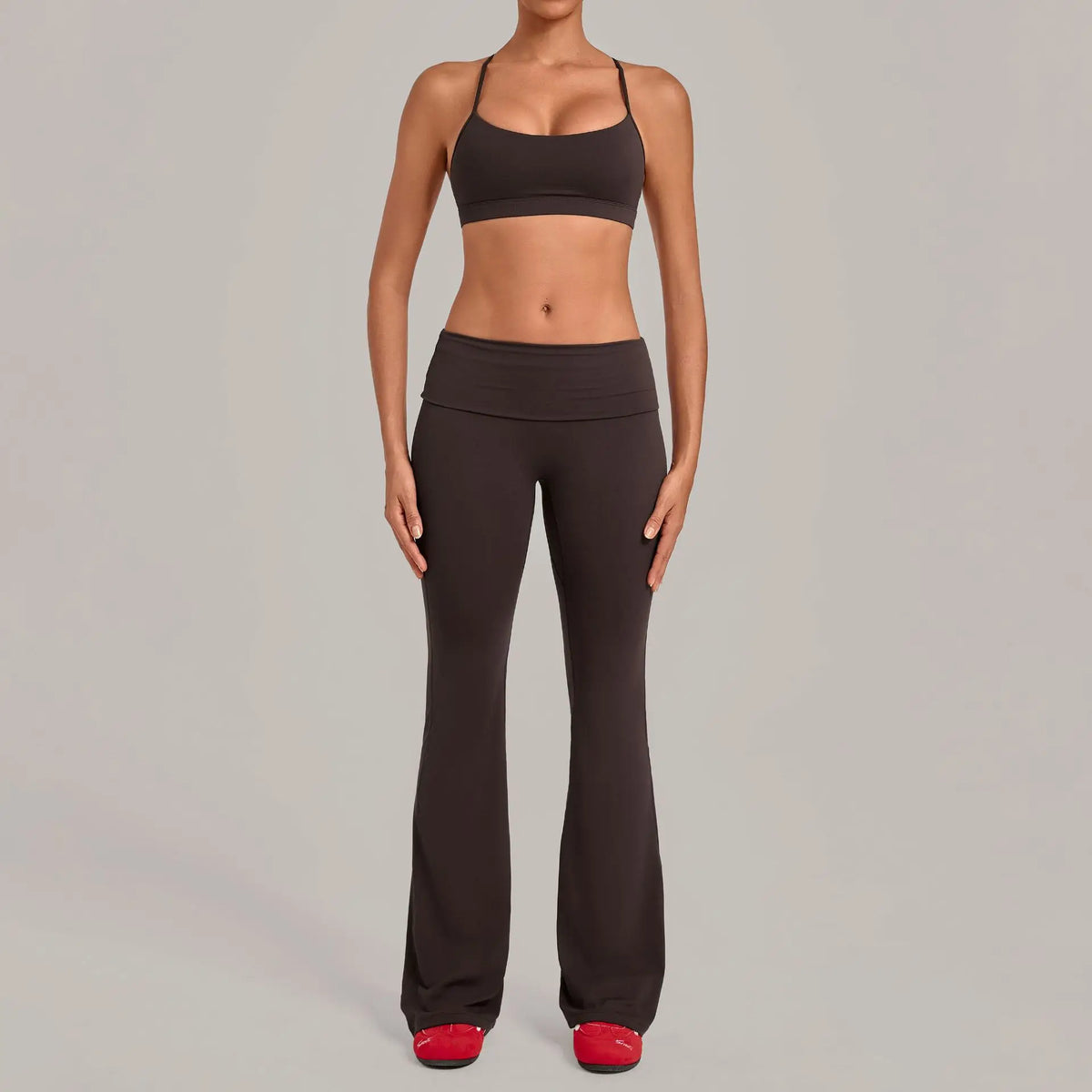 Women's Yoga Sets Sports Fitness Sling Cross Beauty Back Bra Training High Waist Hips-Lifting Flare-Pants Suits Gym Workout Sets