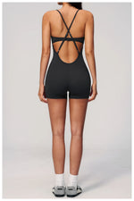 New Cross Back Yoga Jumpsuit Women Tight Sleeveless Hollow Out Sports One Piece Suit Butt-Lifting Shorts Fitness Bodysuits
