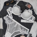 French Lace Ultra Thin Bra Set Women Sexy Mesh Breathable Lingerie Small Breasts 1/2 Cup Push Up Brassiere Comfort Underwear