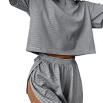 2 Pcs/Set Summer Sleepwear For Women Striped Printed Homewear Top Pants Suit Loose Short Sleeve T-shirt Elastic Waist Shorts