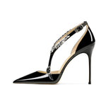 Rhinestone High Heels 2025 Summer Versatile Pointed Heel One-word Buckle Bag Head Sandals Women Black Strap High Heel Sandals 45