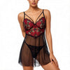 Lady's Sexy Lace Black Strapless Nightgown, Transparent Lace Nightgown, Floral Pattern with Strapless Transparent ZA825133