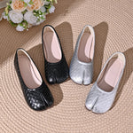 Women Tabi Split Toe Woven Embossed Ballet Flats Slip On Faux Leather Lightweight Casual Daily Walking Flat Shoes