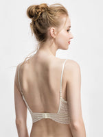 Low Back Bra for Women Deep V Low Cut Backless Bralette floral triangle wire free bralette French underwear