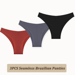 3PCS Seamless Panties Ultra-thin Brazilian Maillard panties Women Ice Silk Underwear Sexy Panty Low Waist G-string Female Solid