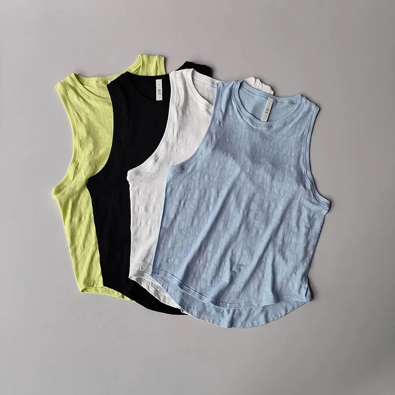 Women's Summer Lightweight Printed Loose Sleeveless Yoga Vest I-Shaped Sports Top