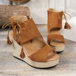 Summer Khaki Suede Leather Women's Thicken High Heels Hollow Out Sandals Sexy Elegant Platform Wedges Open Toe Ladies Shoes