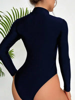 Vintage Black Swimwear Women Large Size 2026 Front Zipper Long Sleeve Slim Surf One Piece Swimsuit Beach Bathing Suit Monokini