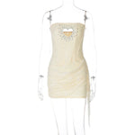 Women's Loving Heart Cut Out Wrap Dresses 2026 Summer Strapless Off Shoulder Rhinestones Party Club Dress Bandage Mini Gowns