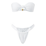 Women Summer 2-Piece Swimsuits Knot Front Strapless Bikini Bra and Elastic Bottoms Sets for Beachwear Bathing Suit