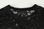 Ahagaga Floral Lace Women's Bodysuits Sexy Solid See Through Tees O-Neck Long Trumpet Sleeve Slim Fit Streetwear Rompers T Shirs