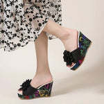 2026 New Women Platform Beach Wedges Sandals Fashion Flower Women Casual High Heel Slippers