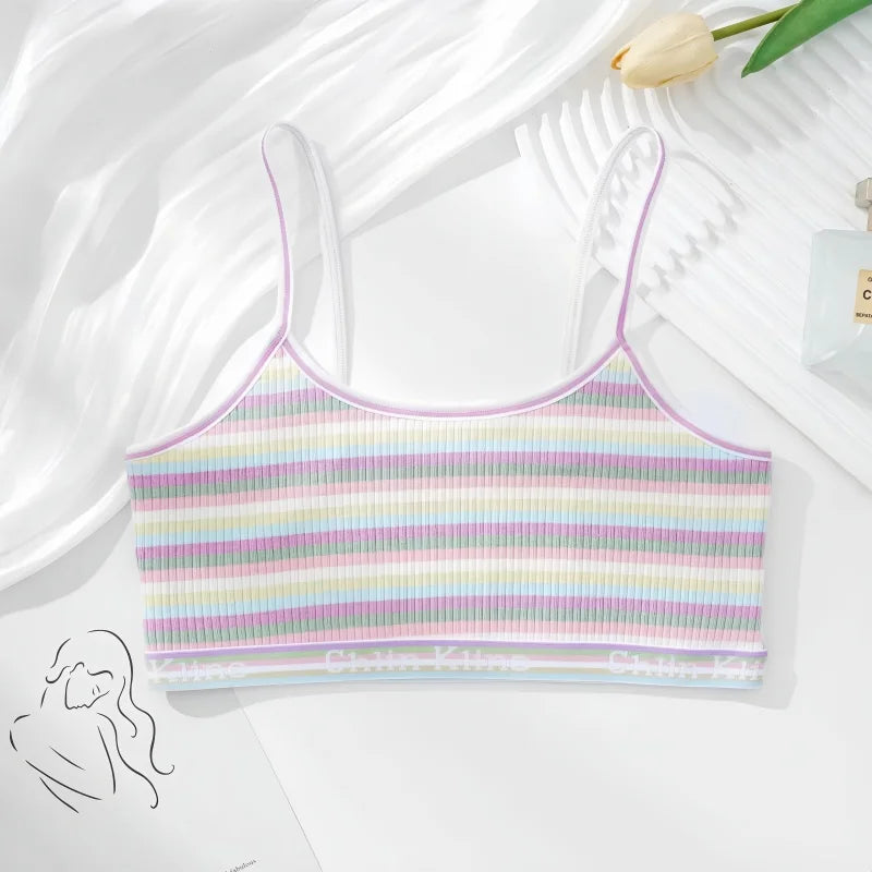 Women Non-wire Bras Female Cotton Bra Tops Striped Crop Top Small Breast Breathable Push Up Bra Comfort Girl Underwear