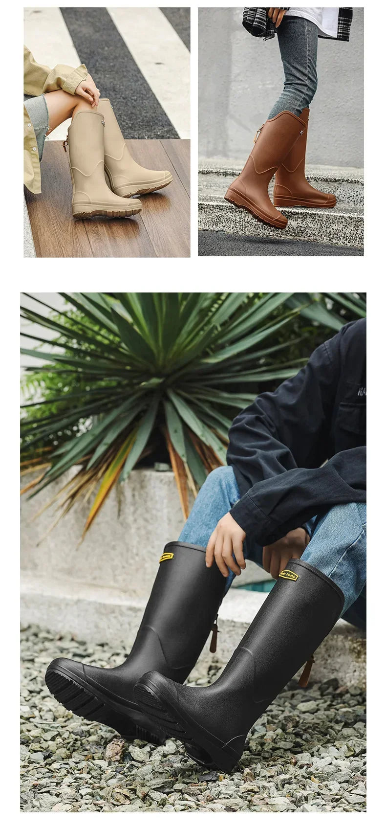 Women's Rain Boots Anti Slip Thick Soles Outdoor Long Tube Rain Boots Waterproof Fashion Wear-resistant Kitchen Women's Boots