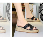 Spring 2025 Women's Slippers Hollow Out Strap Waterproof Thick Heel Woven Rope Country Style Slip-On Shoes Polyurethane Material