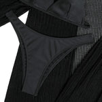 Summer 4 Piece Bikinis Sets Women Black White Mesh Half Sleeve Cover Up with High Waist Panties Swimsuit Bathing Suit Swimwear