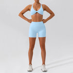 Hearuisavy Summer 2PCS Long Sleeve Gym Set Women Yoga Clothes Quick-Drying Sportswear Running Leggings Workout Sports Crop Top