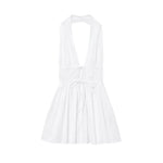 Bowknot White Backless Beach Summer Women's Dress Deep V Neck Cotton Short Vestidos Sexy Sleeveless Halter New in Dress 2025