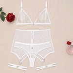Toucheart Sexy Lingerie for Women Solid Color Mesh See-through Women's Plunge Underwear Suit Sexy Garters Lingerie 4-piece Set