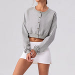 Spring Summer Button-Up Long-Sleeved Sports Jacket Outdoor Front Button Fitness Yoga Workout Coat Gym ActiveWear Top