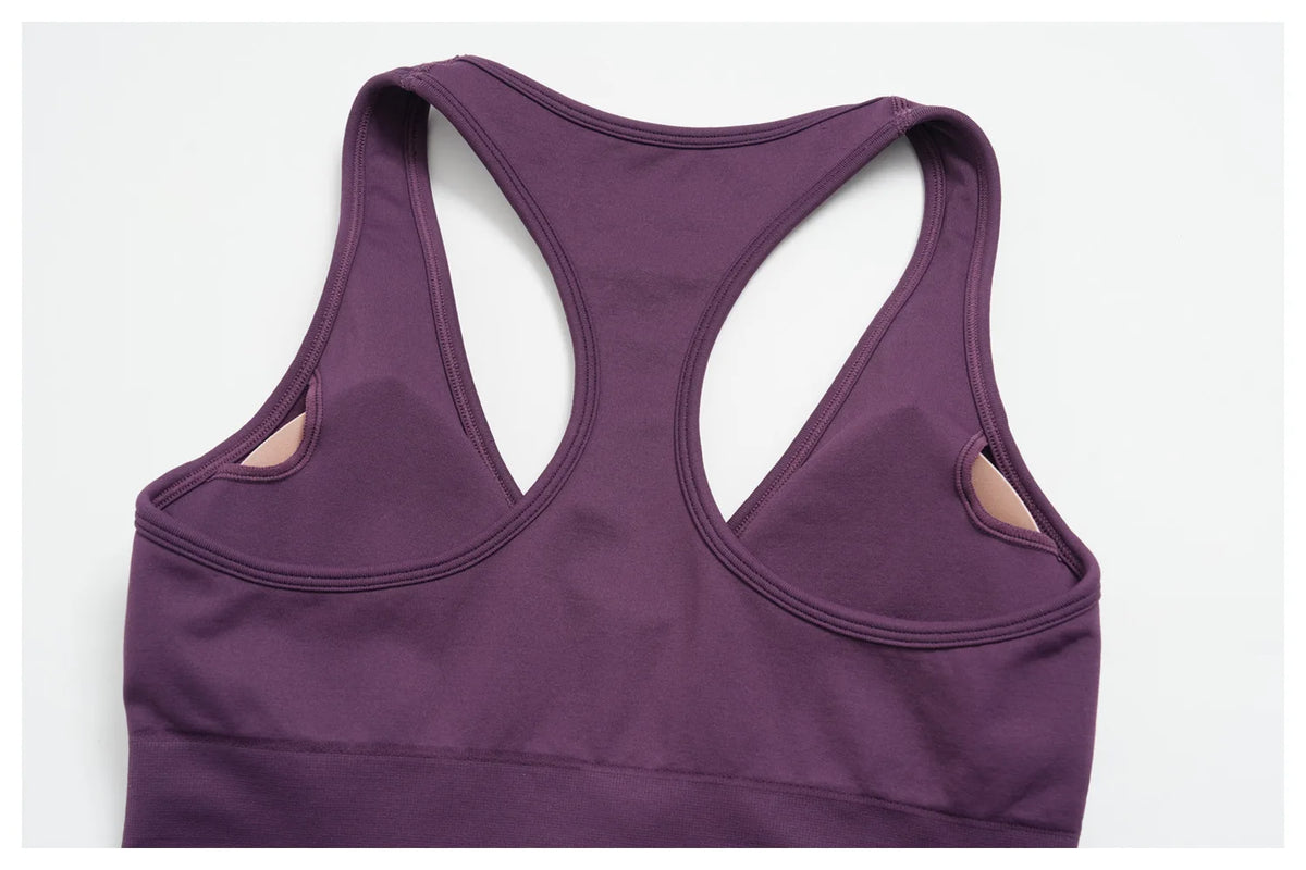 Seamless Gym Yoga Sets Women Breathable I-shaped Shock-absorbing Slim Sports Tank Top High Waist Shorts Training Fitness Suit